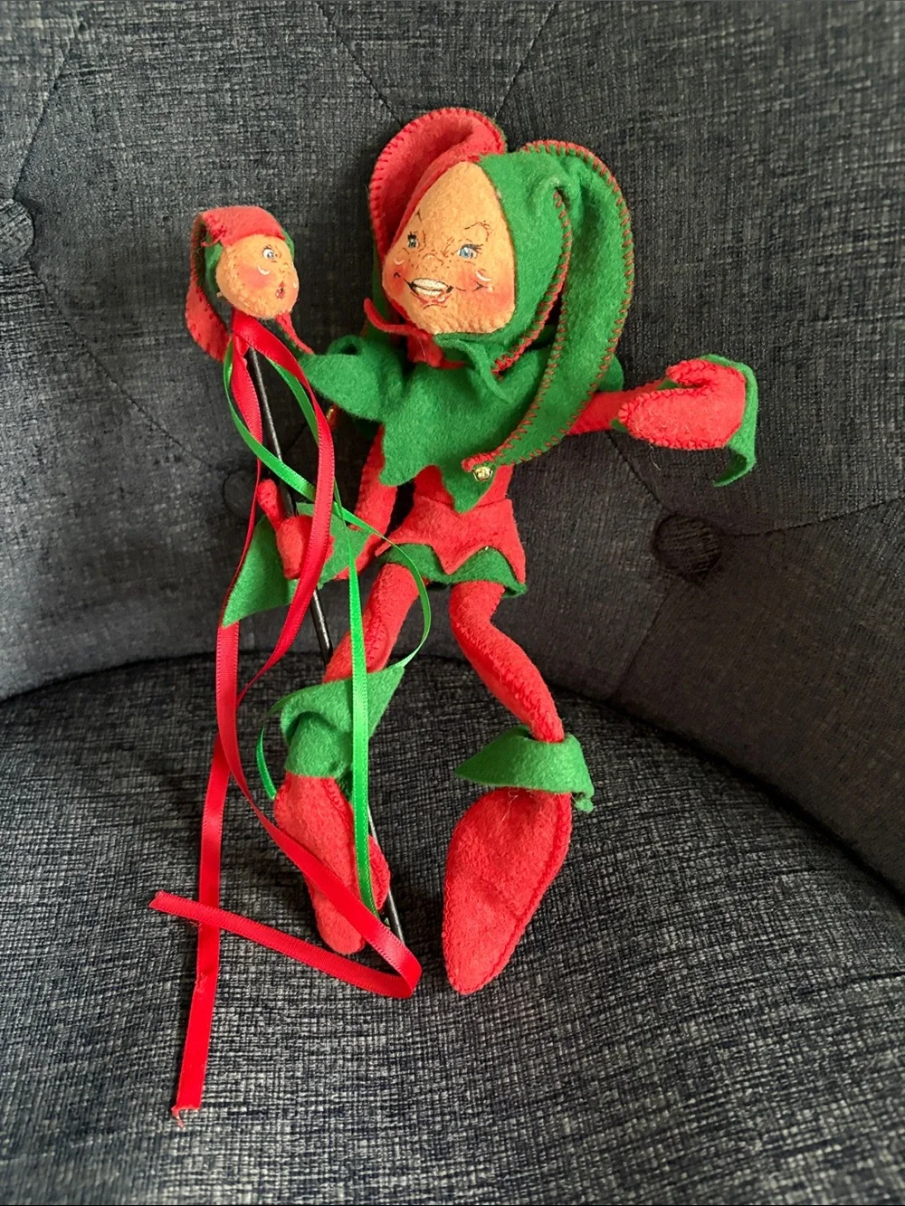Annalee Red and Green Elf Marionette Doll